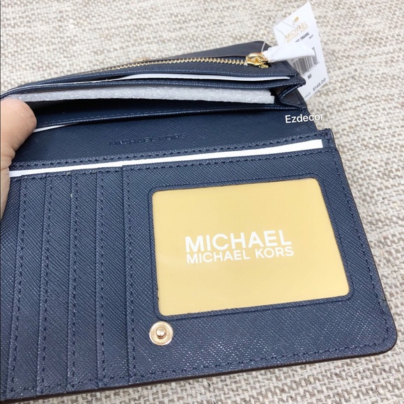NWT Michael Kors | Jet Set Slim Bifold Wallet Navy - Picture 5 of 8